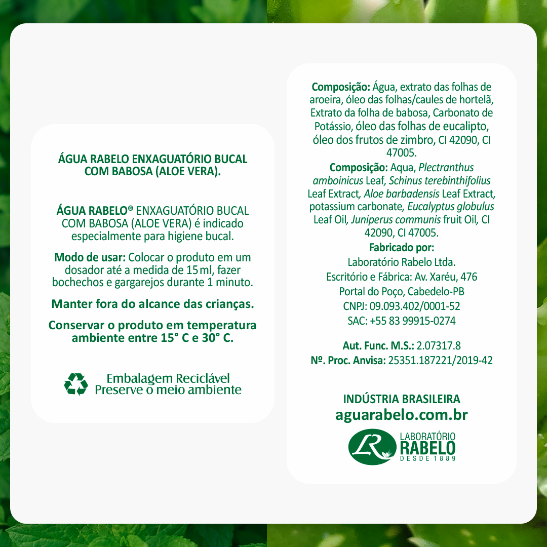 Água Rabelo com Babosa (Aloe Vera) 500 ml Kit2x
