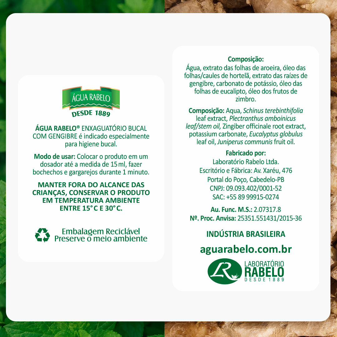 Água Rabelo Tradicional Gengibre 150ml