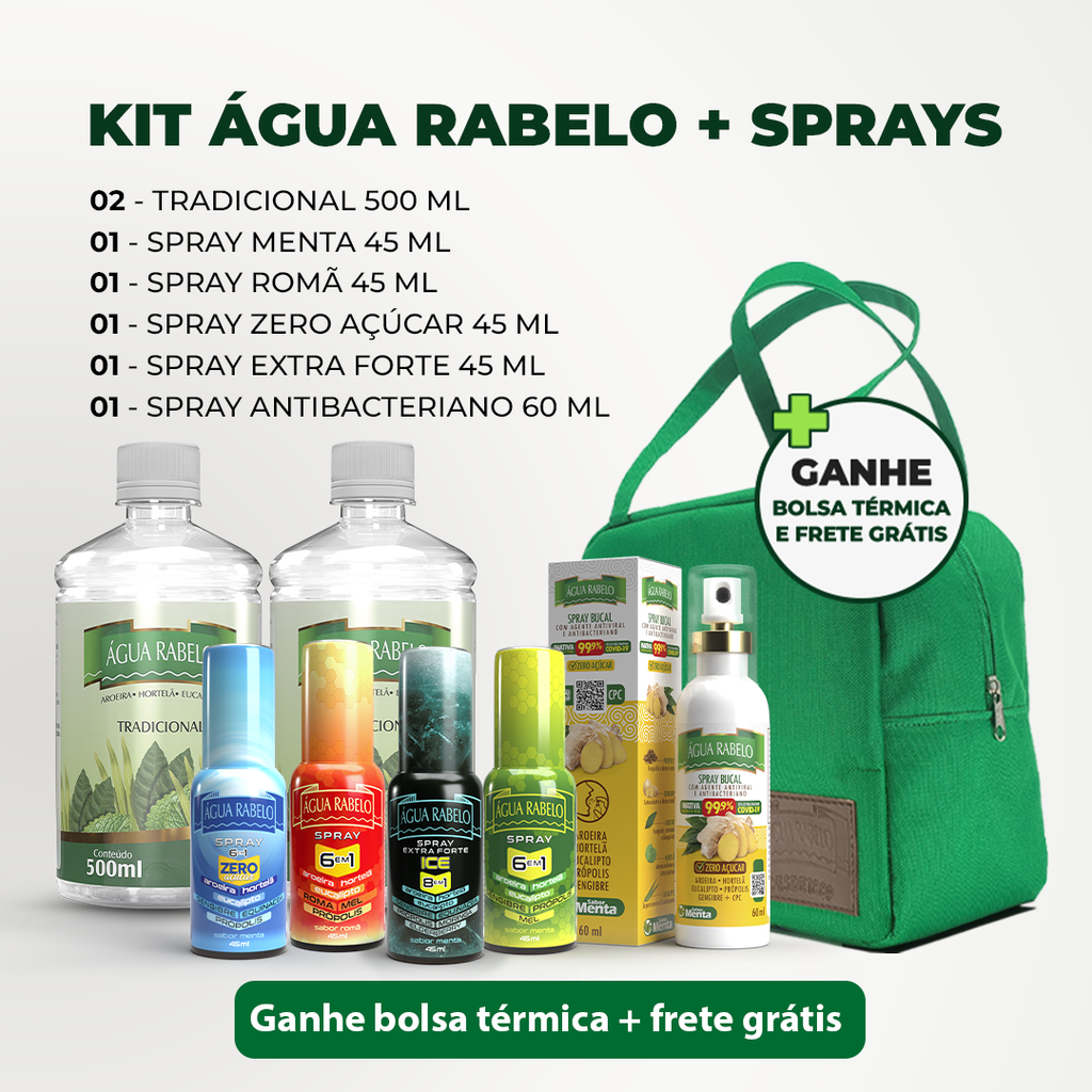 Kit Água Rabelo + Sprays: 7 Produtos + Bolsa Térmica + Frete Grátis